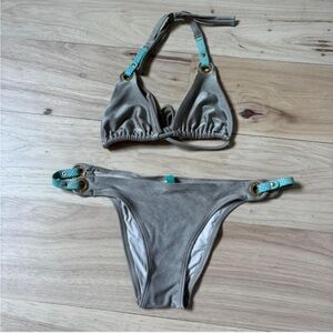 VIX Gray Bikini with Teal Leather Accents